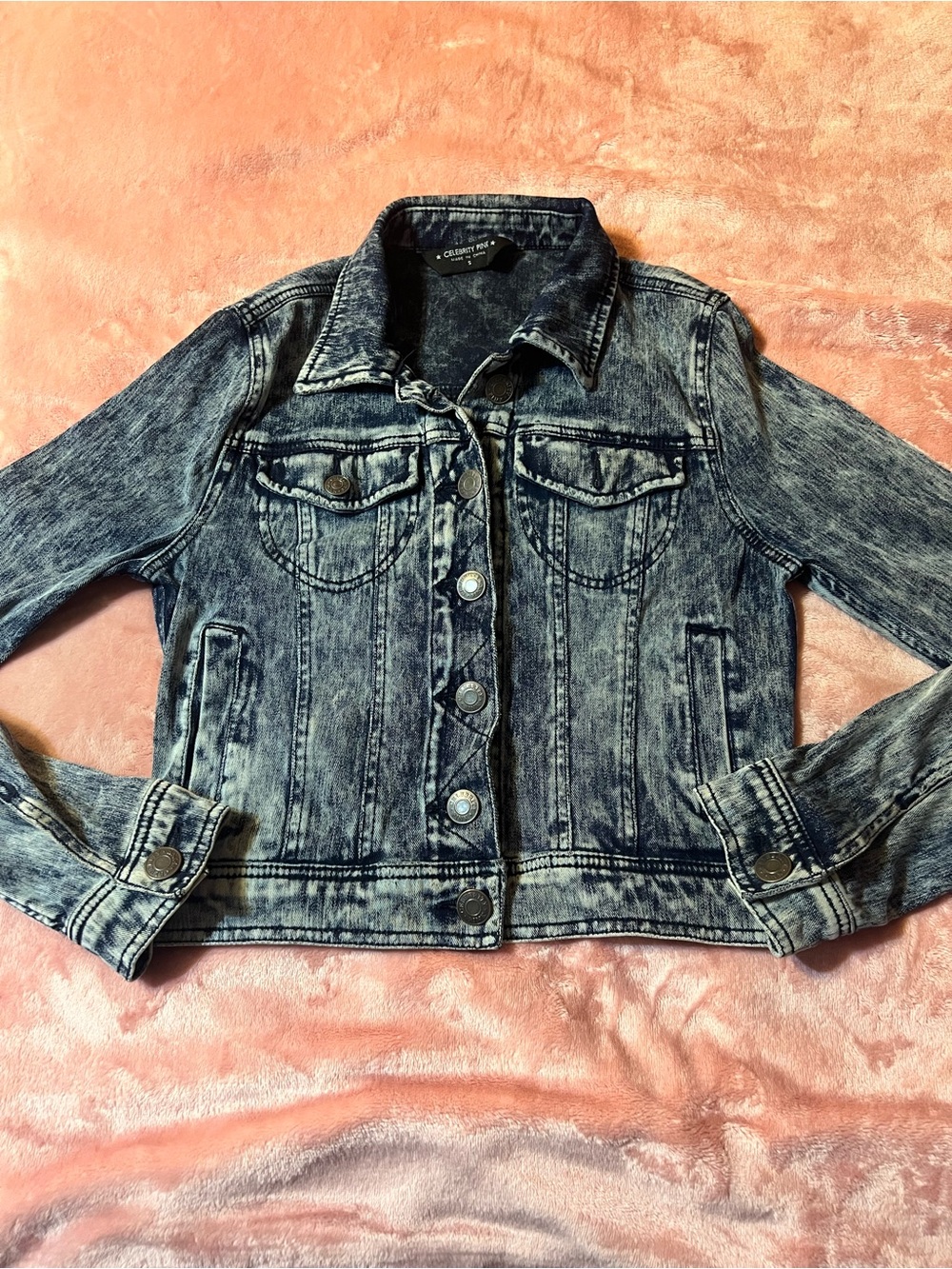 Celebrity Pink Acid Wash Black Denim Jacket strech